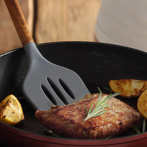 Ensemble de cuisine en silicone de 6 pièces en gros, ensemble de cuisine en silicone réutilisable résistant à la chaleur avec poignée en bois d'<span class=keywords><strong>acacia</strong></span> - Product Image 6