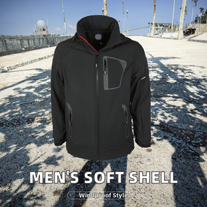 Wholesale Men's Autumn <b>Soft</b> <b>Shell</b> Bomber <b>Jacket</b> with Zipper Front <b>Hooded</b> Coated Canvas Windproof & Breathable OEM Service - Product Image 2