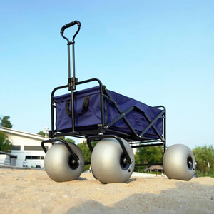 Chariot pliable avec quatre roues de 12 pouces à ballon, construction en fer et polyester durable, portable pour le camping, l'extérieur et la plage - Product Image 3