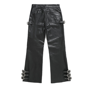 <span class=keywords><strong>Pantalon</strong></span> cargo baggy <span class=keywords><strong>noir</strong></span> multi-anneaux avec sangle moto, effet ciré vintage, style streetwear décontracté, pour homme et <span class=keywords><strong>femme</strong></span> - Product Image 4