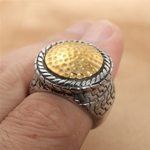 European American Style Titanium Steel Two Tone Round <b>Ring</b> Men's Punk Geometric Pattern Jewelry Gift 290101 - Product Image 4