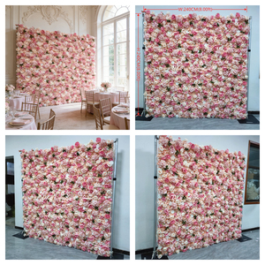 Suministros de Decoración para Bodas al por Mayor, Fondo de <span class=keywords><strong>Rosas</strong></span>, Pared Decorativa de Flores de Seda, <span class=keywords><strong>Rosas</strong></span> Rosadas, Flores Artificiales para Pared - Product Image 3