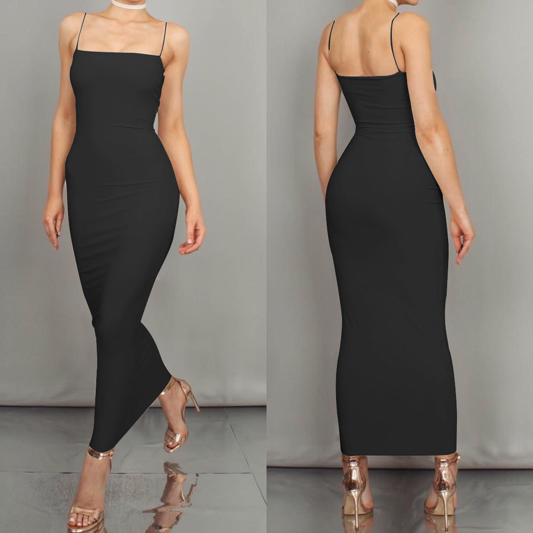 Maxi vestido lápis espaguete para moças, sexy, casual, com elástico, apertado, boate, verão, 2023