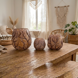 Portavelas Decorativo de Vidrio, Portavelas Redondo de Vidrio Mercurizado, Decoración Rústica para el Hogar, Decoración de Mesa Interior - Product Image 1