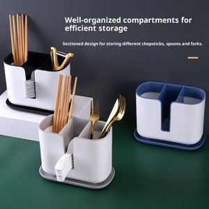 Household Kitchen Plastic Chopstick Holder Compartments Drainage Multifunctional Storage <b>Rack</b> Double-Layer Detachable Chopstick - Product Image 2
