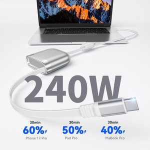 Cable de Carga Rápida USB-C a USB-C Retráctil de 240W con Logotipo Personalizado y Ranura Magnética para Impresora - Product Image 5