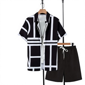 Crown Gate International CG-MF-512198 Conjunto de Camisa de Manga Corta para Hombre, Color Negro y Blanco, Estilo Casual de Verano, Cuello con Capucha, Poliéster - Product Image 1