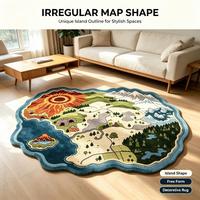 Tapis personnalisé tufté à la main, motif paysage fantastique, tapis décoratif irrégulier en forme de carte d'île, tapis de sol personnalisé pour la décoration intérieure