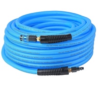 Tuyau d'air hybride PU 3/8 x 50 pieds - Tuyau pneumatique flexible haute résistance avec raccords rapides 300 PSI pour usage automobile et de garage
