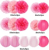 Décorations de fête rose vif - Lanternes en papier - Pompons - Guirlandes - Fournitures pour mariage, baby shower, enterrement de vie de jeune fille