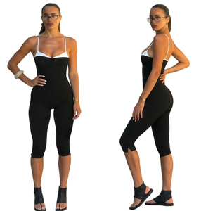 Combinaison Sportive Noire et Blanche à Col en V, Coupe Ajustée, Effet Sculptant et Rehausseur de Fesses, Style Européen et Américain Tendance - Product Image 1