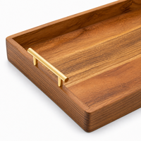 Plateau décoratif en bois artisanal de qualité supérieure avec poignées dorées, plateau minimaliste en bois d'acacia pour la décoration de la maison, cadeau de mariage ou de pendaison de crémaillère