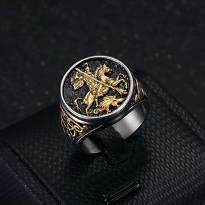 Moda PVD Ouro Aço Inoxidável Permernent Vintage Tarnish Free St. George Dragon Slayer Anel dos homens Punk Jóias para Homens Homem - Product Image 2
