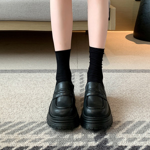 903-2 Women Wide Width Loafers 35-44 Genuine Leather Thick Sole Slip on British Retro Winter Height Increasing Casual Flat Shoes - Product Image 3