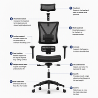 Chaise de bureau ergonomique Yazhi noire à dossier haut, dossier en maille, pivotante, avec accoudoirs réglables et soutien lombaire pour le bureau