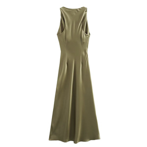 <span class=keywords><strong>Vestido</strong></span> <span class=keywords><strong>Midi</strong></span> TAOP&ZA Primavera 2024, Nuevo Estilo, Cintura Sexy, Textura de Satén de Seda, Cuello Drapeado, Sin Mangas, 8372090 6962230 3897158 - Product Image 3