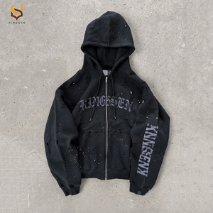 Nouveau design – Sweat à capuche personnalisé pour homme, épais (400 g/m²), 100 % coton French Terry, avec logo imprimé DTG, effet vieilli et délavé à l'acide, fermeture éclair - Product Image 3
