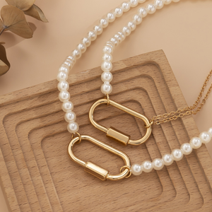 Nouveau collier de perles d'imitation double couche <span class=keywords><strong>simple</strong></span> pour <span class=keywords><strong>femme</strong></span>, collier ras du cou géométrique décontracté - Product Image 3