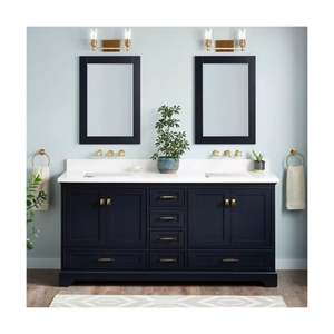 YALIG Italian Modern Design <b>Black</b> Lacquer Storage Bathroom Mirror Cabinet with Basin - Product Image 1