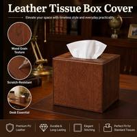 Caja de pañuelos de cuero PU con textura de grano de madera, cuadrada, marrón, decoración para el hogar y la oficina, artesanía en cuero, soporte de pañuelos de escritorio moderno y rústico