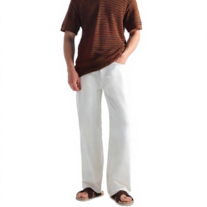 Jean en denim blanc coupe droite pour homme, classique, cinq poches, décontracté, en coton, style minimaliste, vente en gros - Product Image 1