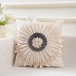 Nouvelle Arrivée Housse de Coussin Moderne Faite Main en Velours Brodé pour Bureau à Domicile, Motif Tournesol 3D et <span class=keywords><strong>Petite</strong></span> Marguerite, Anti-Acariens - Product Image 2