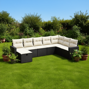 Conjunto de Sofás Modulares de Jardín en Poliratán Negro, Muebles Elegantes para Exteriores con Cojines de Espuma de Alta Densidad - Product Image 2