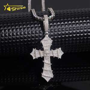 Bijoux Hip Hop Personnalisés Certificat GRA Argent Sterling 925 Serti de Diamants Pendentif Croix Crâne Moissanite - Product Image 1