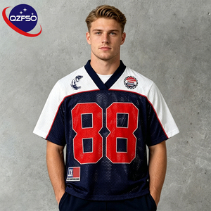 QZFSO Custom Hip Hop Vintage Sublimation Soccer T Shirt American Football Uniform <b>Top</b> Rhinestone Mesh Fabric Rugby Sport Jersey - Product Image 1