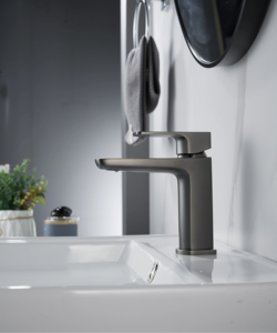 Robinet mélangeur d'eau monocommande moderne haut de gamme en acier inoxydable gris pour eau chaude et froide - Product Image 5