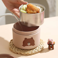 Boîte à lunch isotherme en plastique, motif dessin animé, ronde, 1-3L, étanche, écologique, compatible micro-ondes, chauffante à l'eau, pour enfants