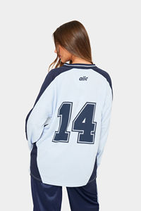 T-shirts de sport rétro en coton surdimensionnés à manches longues pour femmes, impression personnalisée, base de sport, hockey, <span class=keywords><strong>rugby</strong></span>, maillots de football originaux, collège - Product Image 5