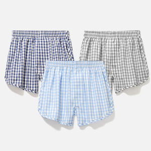 Pyjama d'été à carreaux en pur coton pour garçons, respirant, avec ceinture élastique, sous-vêtement, short de nuit - Product Image 1