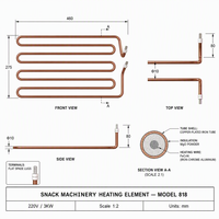 Élément chauffant tubulaire serpentin plat 3KW 220V plaqué cuivre 10mm à 5 boucles pour plaque chauffante BBQ, restaurant, cuisine