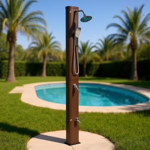 Douche solaire extérieure 35 L marron avec pulvérisateur à effet pluie et contrôle de température, accessoire de piscine - Product Image 2
