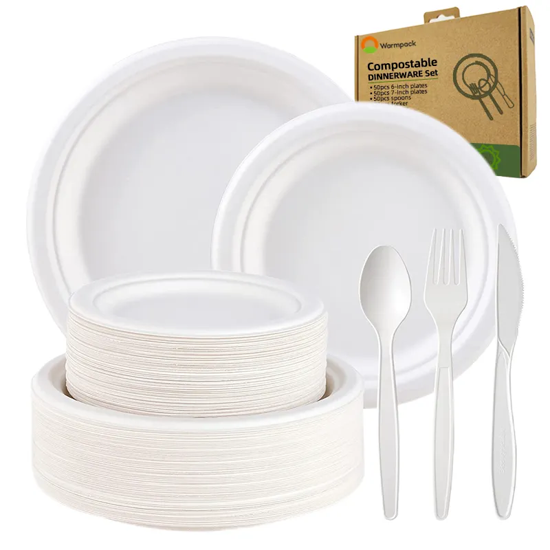 100% ODM posate compostabili biodegradabili cucchiaio coltello e forchetta set stoviglie usa e getta