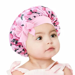批发儿童缎面帽子真丝小圆婴儿护发帽儿童固体睡帽发帽