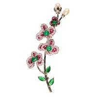 Broche haut de gamme en forme de fleur de prunier, en cuivre, agate naturelle, perle d'eau douce, bijoux faits à la main, bijoux de mode