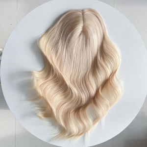 Nouvelle perruque européenne durable et respirante, cheveux blonds ondulés, 14-18 pouces, mono top 5*6, postiche en cheveux humains pour femme blanche # 60 Couleurs - Product Image 1