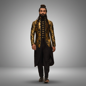 2024 New Designer Indo-Western Brocade Jacket with Plain Sherwani & <b>Pant</b> Beautiful Silk Wedding Suit Parties Weddings Plus Size - Product Image 5
