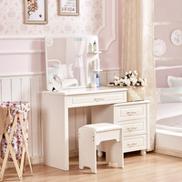 Table de toilette blanche de style européen moderne, éclairée, multifonctionnelle, avec tiroirs de rangement, tabouret et design de panneau de salle de bain
