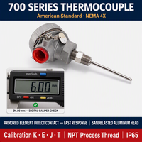 Thermocouple Huadong série 700, norme américaine, réponse thermique rapide, types K, E, J, T, avec tête de connexion sablée