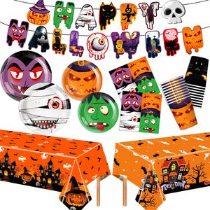 Halloween Party Supplies Paper Plates Cups <b>Tablecloths</b> Decorations For Indoor Halloween Celebration - Product Image 1