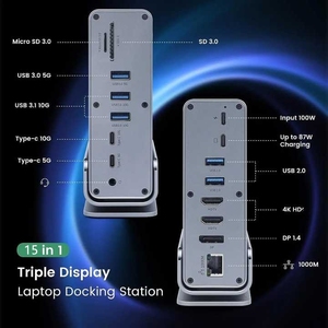 Adattatore multiporta per <span class=keywords><strong>Docking</strong></span> <span class=keywords><strong>Station</strong></span> USB-C 15 in 1 con doppia HD-MI 4K/display 7 porte USB 100W PD Audio SD TF supporto hub USB - Product Image 4