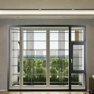 Janela de batente horizontal de alumínio com grade de janela redonda, mais recente, com ruptura térmica, toldo giratório e inclinado, janelas e portas