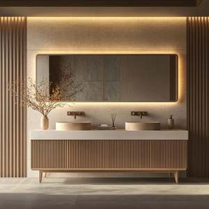 Mueble de Baño de Madera Maciza de Lujo con Espejo LED de Media Luna, Cajones de Almacenamiento, Estilo Moderno, Estructura de Piedra, para Baños de Hotel - Product Image 6