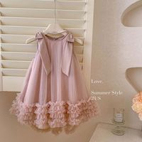 Robe d'été sans manches en maille avec nœud pour filles, robes de princesse pour enfants, vêtements de mode pour enfants