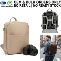Sac à dos pour appareil photo professionnel en cuir PU vegan, design personnalisé OEM, grande capacité, noir, pour objectif DSLR, drone, photographie