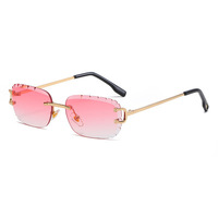 Venta Directa de Fábrica, Gafas de Sol de Diseño Personalizadas para Mujer, Montura Rectangular Grande de Metal sin Aro, Lentes de PC con Degradado