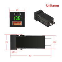Chargeur USB de voiture 12V/24V pour Toyota, chargeur rapide USB 30W + Type C 18W intégré à la prise avec voltmètre numérique LED, adaptateur de téléphone de voiture